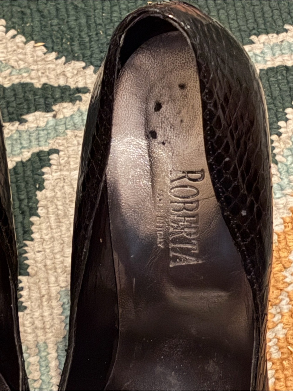 Roberta Sz 40 EU Pointed Toe Black Leather Croc Pumps Made In Italy - Picture 9 of 11